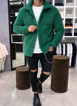 Мъжко плюшено яке Зелен