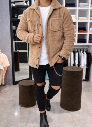 Мъжко плюшено яке Кафяв