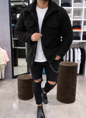 Мъжко плюшено яке в Черен Цвят