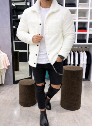 Мъжко плюшено яке във Бял Цвят